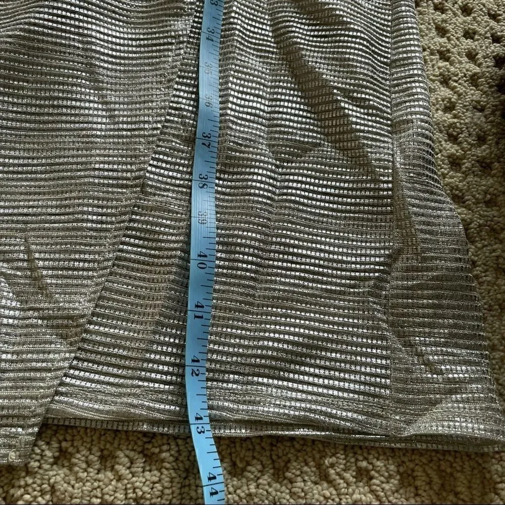 Line + Dot/ Anthropologie Semi Sheer Silver Metallic Midi Wrap Dress Size M